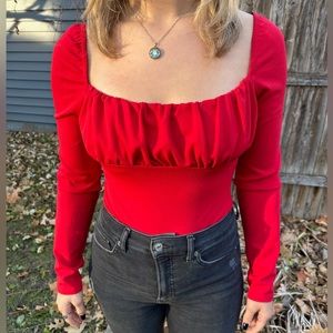 Missguided Red Square Neck Bodysuit